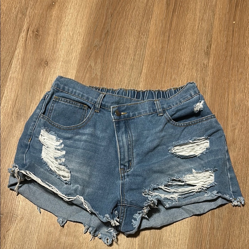 SHEIN Blue Distressed Jean Shorts